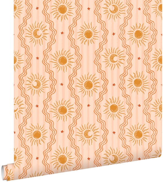 Tapetenrolle mit Sonne, Mond, Sternen und gewelltem Linienmuster
