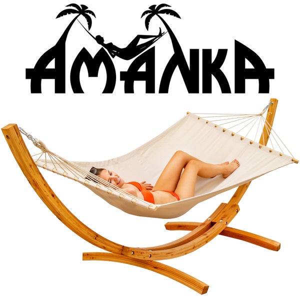 AMANKA XXL Hängematte mit Gestell - 325 cm Hängemattengestell Outdoor Holz - Hängematte Beige Outdoor Stabhängematte mit Gestell -  Hängematte für 2 - Hängematten Ständer Holz Hängematte Zwei Personen
