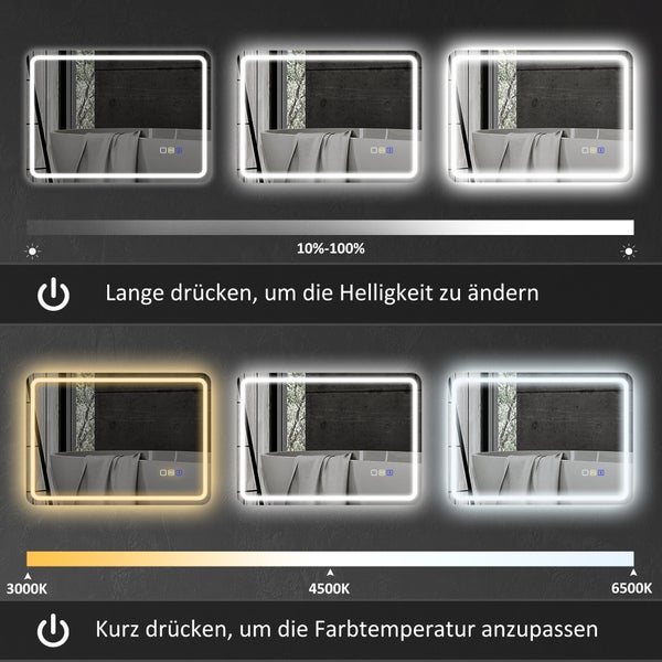Badezimmerspiegel mit einstellbarer Helligkeit und Farbtemperatur
