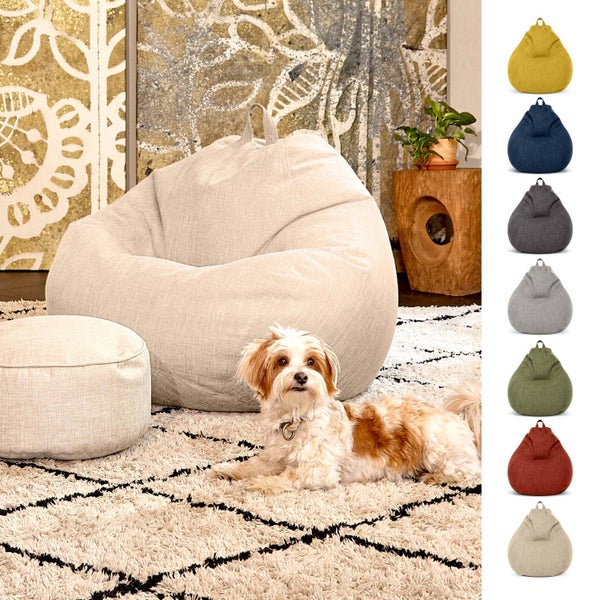 Green Bean Indoor Sitzsack mit 200 Liter mit EPS-Perlen Füllung Kuschelig Weich Waschbar - Drinnen Stoff Bodenkissen Liegekissen Sitzkissen Lounge - Sand Creme