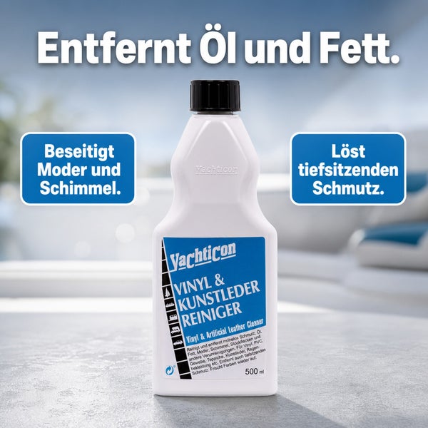 Flasche Yachticon Vinyl und Kunstleder Reiniger 500 Milliliter zum Entfernen von Öl Fett Schimmel und tiefsitzendem Schmutz