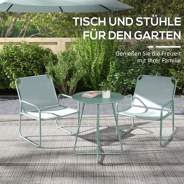 Outsunny Gartenmöbel-Set, 3tlg. Bistro-Set, inkl. 1 Tisch, 2 Stühlen, für Garten, Terrasse, 63L x 57B x 82H cm, Mesh, Grün
