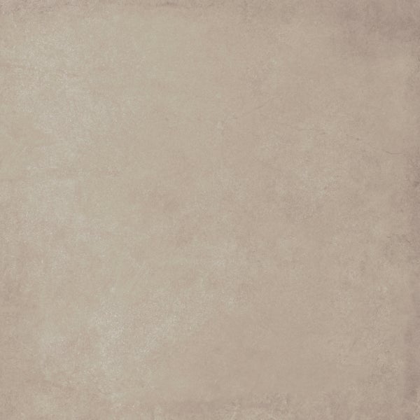 Quadratische Bodenfliese aus Feinsteinzeug in Betonoptik mit matter Oberfläche.
