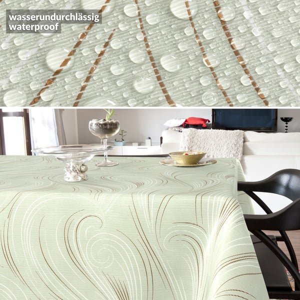 Tischdekoration mit wasserabweisender Tischdecke mit Muster
