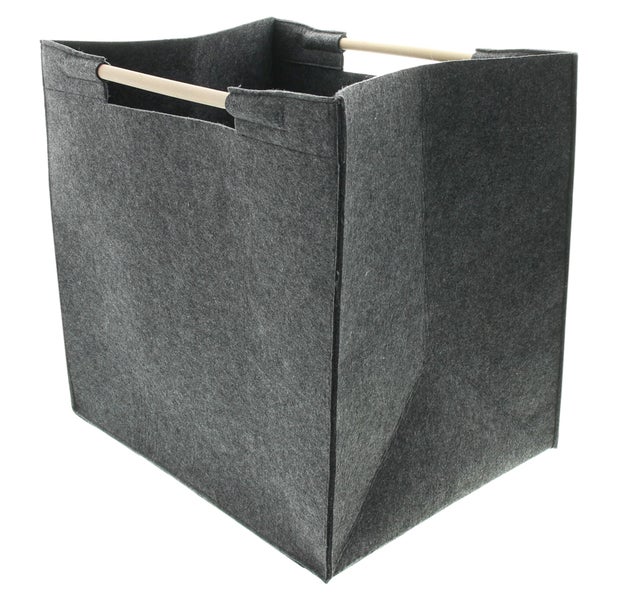 FRANK FLECHTWAREN | Aufbewahrungstasche Filz, FILZ AUS PET, HOLZ, 45 x 35  x 45 cm