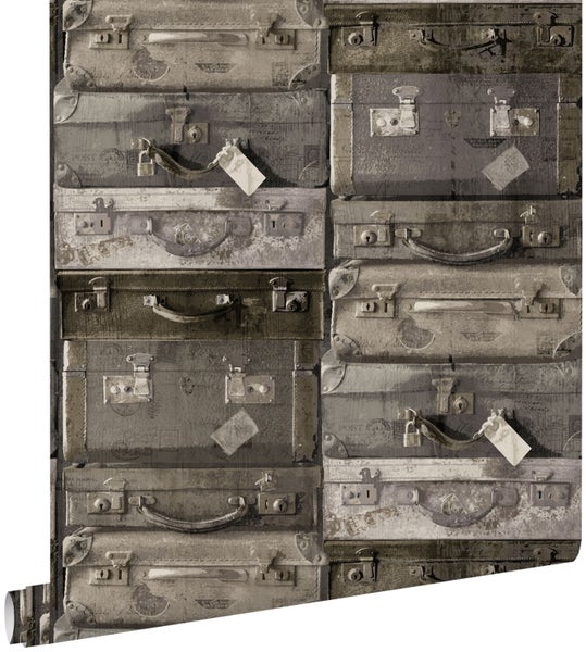 ESTAhome Tapete Vintage Koffer Dunkelbraun - 53 cm x 10,05 m - 138217
