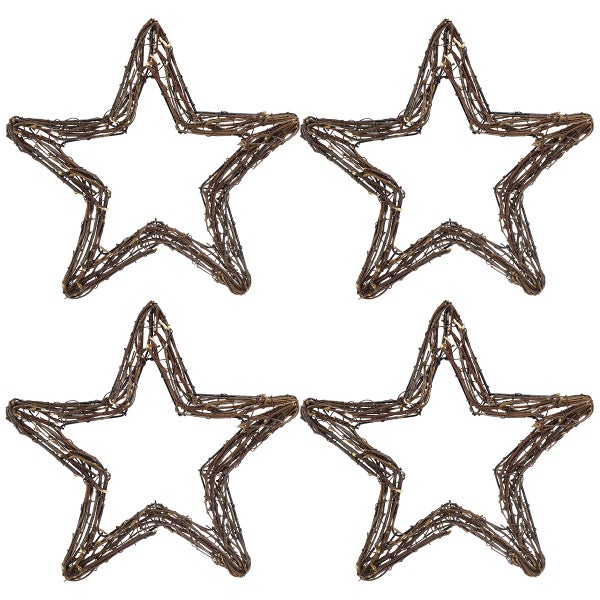 Vier Stern-Dekoobjekte aus Zweigen