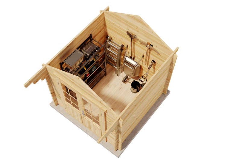 Alpholz Gartenhaus Lena-44 ISO Gartenhaus aus Holz, Holzhaus mit 44 mm Wandstärke, Blockbohlenhaus mit Montagematerial, Naturbelassen 2,5x2,5m