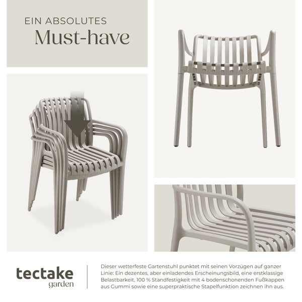 Gartenstühle tectake Alcudia 54,5 x 58 x 80,5 cm, Belastbarkeit 120 kg wetterfest und UV-beständig taupe