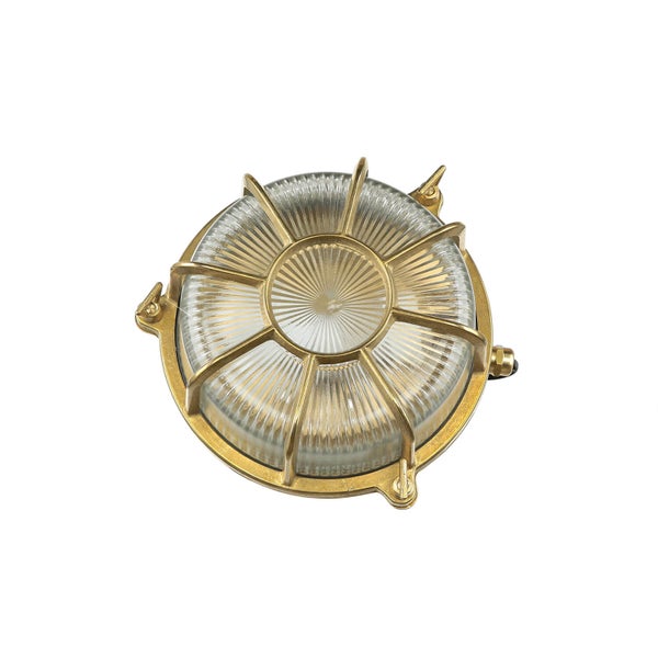 Runde Wandleuchte mit Glasabdeckung und Metallrahmen