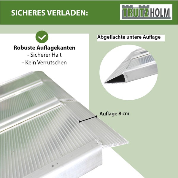 Detailansicht einer Trutzholm Auffahrrampe mit robusten Auflagekanten und abgeflachter unterer Auflage