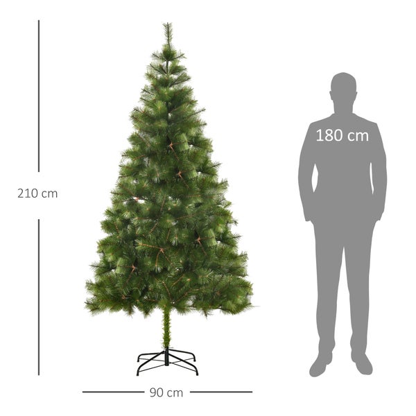 HOMCOM Künstlicher Weihnachtsbaum, Ø90 x 210 cm, Metall, Grün