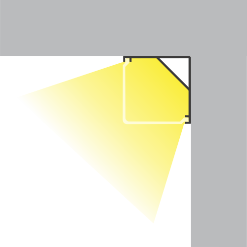 Eckmontierte LED-Leuchte gibt Licht ab