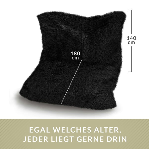 Green Bean XXL-Sitzsack Fellotpik mit Füllmaterial (EPS Perlen - 380 Liter) - Indoor Maße ca 180 x 140 cm - Bean Bag Sitzkissen Sitzpuff Sitzsessel Bodenkissen Lounge Schwarz