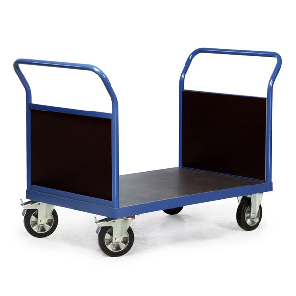 Blauer Transportwagen mit Ladefläche und Schiebegriffen