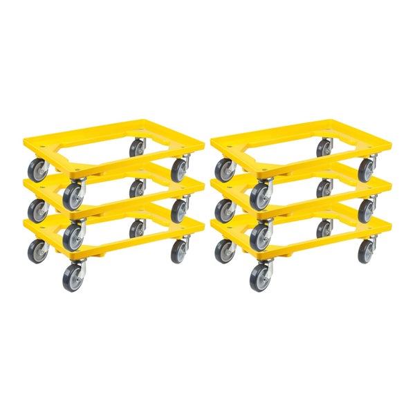 PROREGAL Transportroller für Euroboxen 60 x 40 cm mit Gummiräder Gelb Offenes Deck 2 Lenkrollen und 2 Bremsrollen Traglast 300 kg