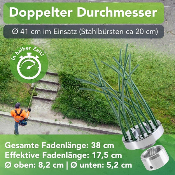 Unkrautbürste für Freischneider & Motorsense Zubehör inkl. 32 PA 66 Nylonfäden - Schonende und effiziente Wildkrautbürste für Motorsense - Langlebige universal Unkraut-Bürste Aluminium