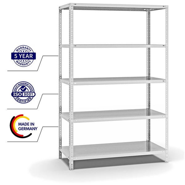 PROREGAL Fachbodenregal Schraubsystem Medium-Duty Grundregal HxBxT 200 x 130 x 60 cm 5 Ebenen Fachlast 200 kg Beidseitig Nutzbar Lichtgrau