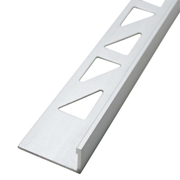 Winkelprofil Fliesenschiene aus Aluminium mit dreieckigen Ausstanzungen zur Befestigung.