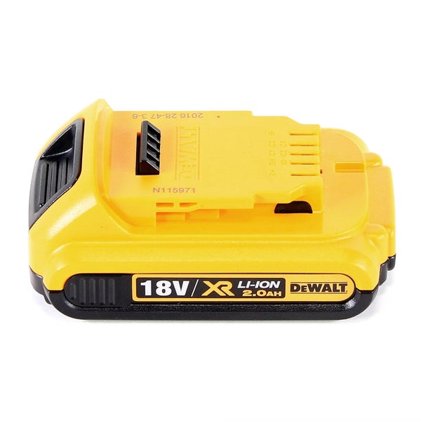 DeWalt 18 Volt XR Lithium-Ionen Akku mit 2,0 Amperestunden Kapazität.