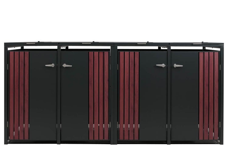 Mülltonnenbox für vier Mülltonnen aus Metall und Holz