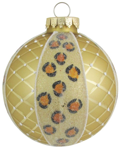 Gold matt 8cm Glaskugel mit Leopardenmuster handdekoriert (1 Stück), 1 Stck., Weihnachtsbaumkugeln, Christbaumschmuck, Weihnachtsbaumanhänger