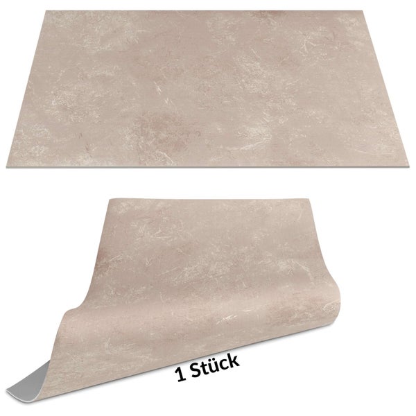 Selbstklebende Vinylfliese in Steinoptik beige, ein Stück.