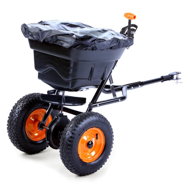 Anhängerstreuer mit Abdeckung für Gartentraktoren zur Rasenpflege