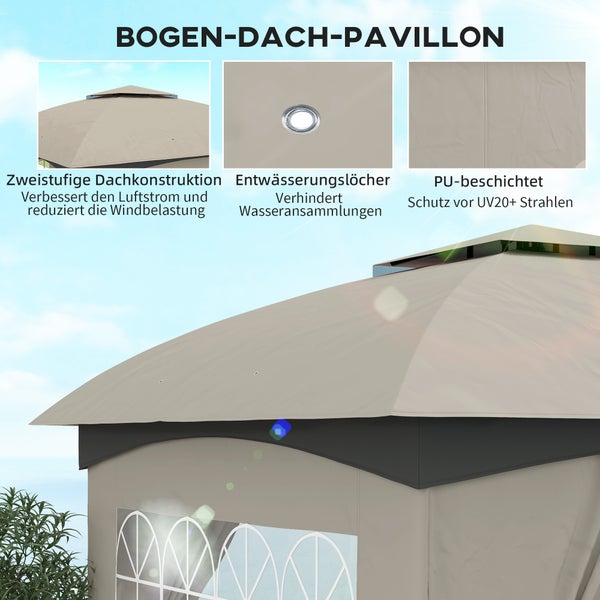 Outsunny Pavillon ca. 3,4x3,4 m wasserabweisend Gartenpavillon mit 4 Seitenteilen, Doppeldach, Partyzelt mit UV-Schutz Gartenzelt mit verzinktem Metallrahmen, für Garten Hellgrau