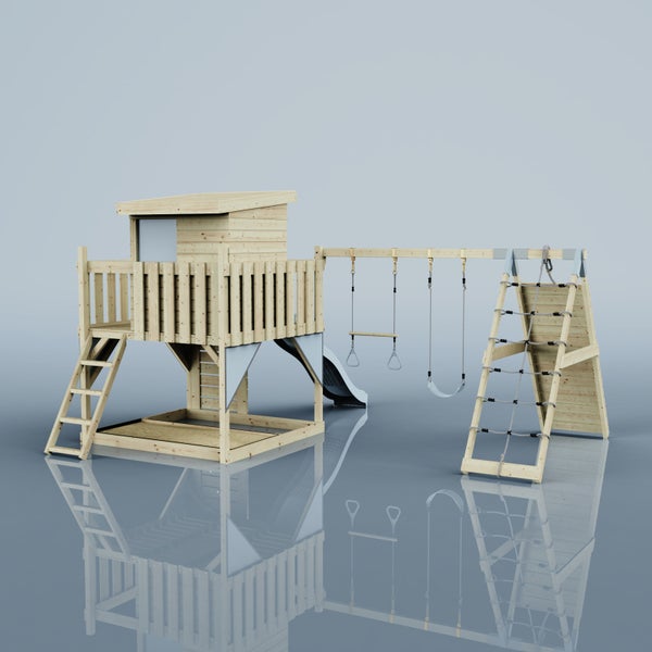 OutdoorToys Spielturm Frida aus Holz in Blau Trapezstange