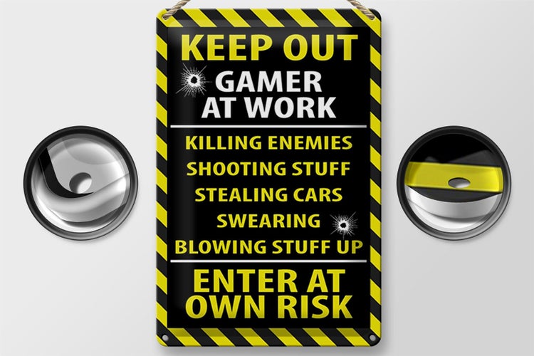 Blechschild Spruch 20x30cm keep out gamer at work own risk