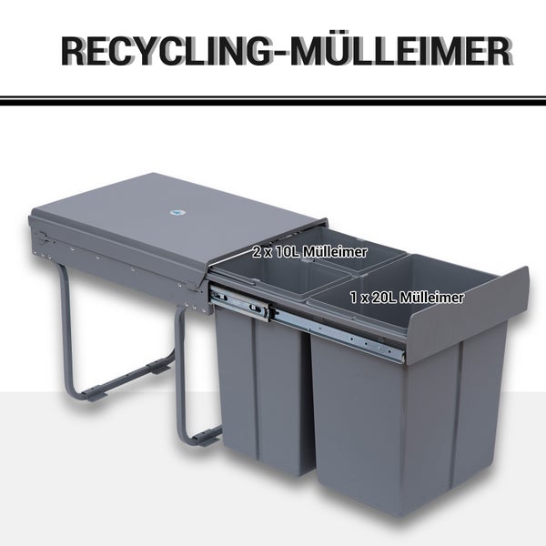Recycling Mülleimer mit zwei 10 Liter Eimern und einem 20 Liter Eimer