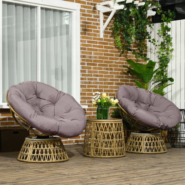 Outsunny Gartenmöbel-Set 3-tlg., Bistro-Set inkl. Couchtisch, 2 Stühle, Gartensitzgruppe mit Kissen, Gartengarnitur Balkonmöbel für Terrasse, Gelb