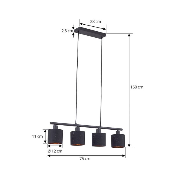 Lindby Pendelleuchte Vasilia (Modern) in Schwarz aus Textil (4 flammig, E14) - Deckenlampe Esstischlampe Hängelampe Hängeleuchte Wohnzimmerleuchte