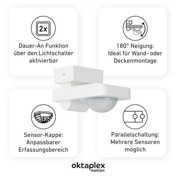 Oktaplex Tea Bewegungsmelder 360 Grad anthrazit IP65 schwenkbar für Wand / Decke