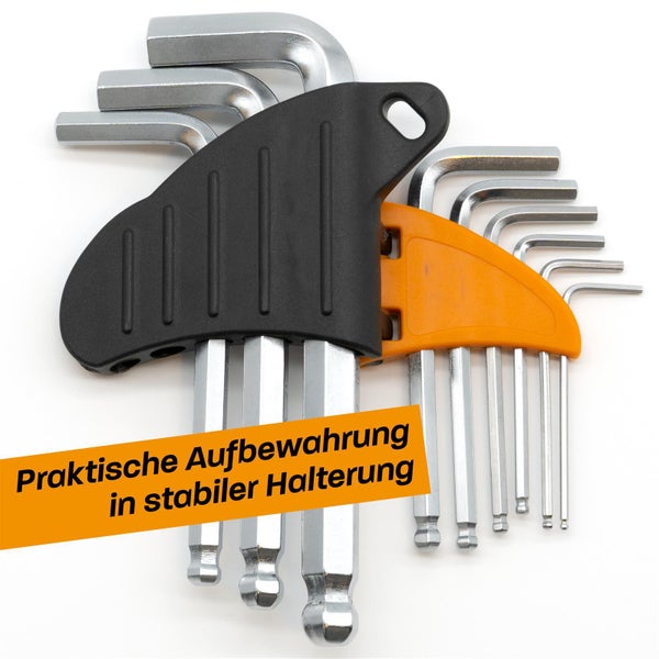 Hinrichs Sechskantschlüssel Set 9 teilig mit Kugelkopf und Universalmesser