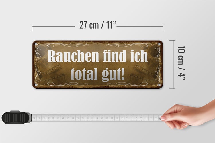 Blechschild Spruch 27x10cm Rauchen find ich total gut Totenschädel