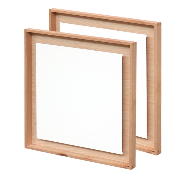 Schwebende Malplatte 2er Set 20x20 cm (LxB) Leinwand im Holzrahmen zum Bemalen naturfarben