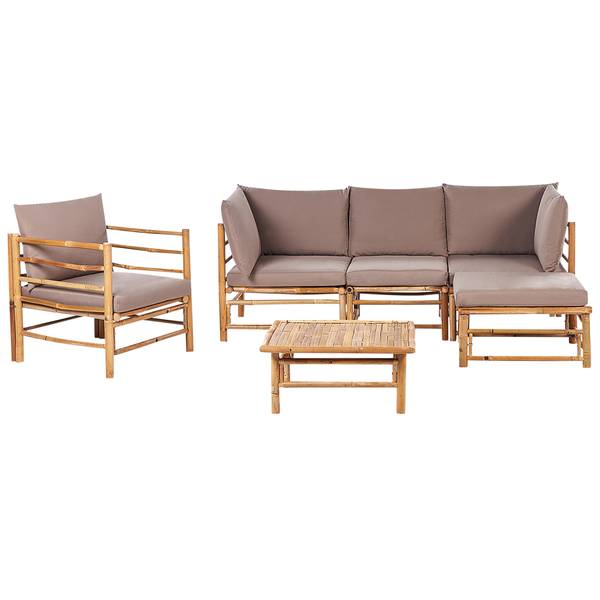 Bambus Gartenmöbelset mit Sofa, Sessel und Tisch