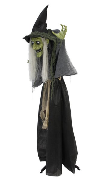 Dekorative Halloween-Hexe mit Hut und Gewand als Partydekoration