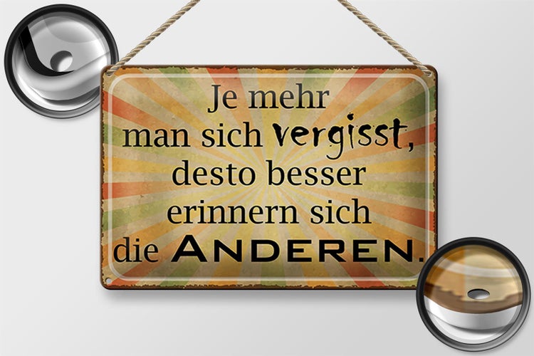 Blechschild Spruch 30x20cm je mehr man sich vergisst desto