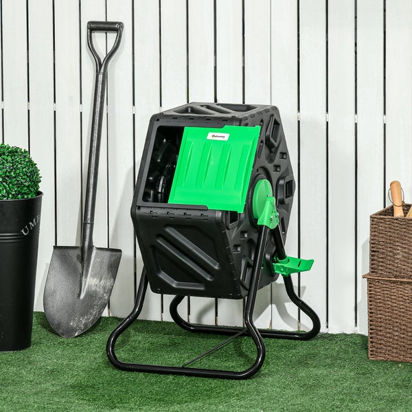 Outsunny Komposter 65 Liter, 60x49x77cm drehbar Schnellkomposter aus Kunststoff, wetterfest Thermokomposter mit Belüftungssystem, Deckel, Gartenkomposter, Kompostbehälter für Garten, Küchen, Balkon