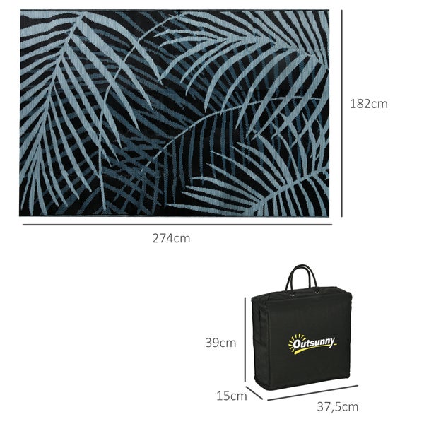 Outsunny Outdoor-Teppich, wasserabweisend  mit Tragetasche, Balkonteppich für Camping, Terrasse, 182 x 274 cm, Kunststoff, Schwarz+Blau
