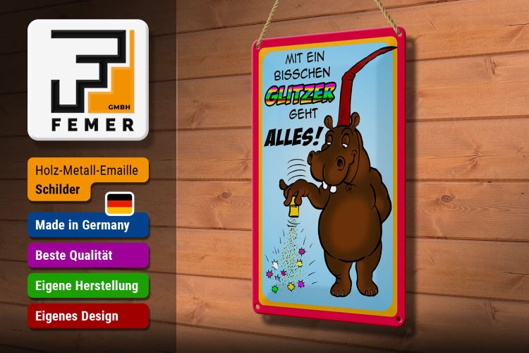 Blechschild Spruch 20x30cm mit bisschen Glitzer geht Alles