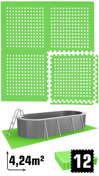 eyepower 4,2 m² Poolunterlage - 12 EVA Matten 62x62 - Outdoor Pool Unterlage - Unterlegmatten Set