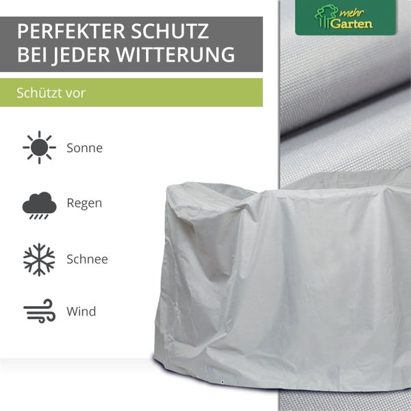 Mehr Garten - Premium PROTECT Sitzgruppen-Abdeckung rund, Maße: 200 (Ø) x 94 (H) cm I Gartenmöbel-Schutzhülle wasserdicht, UV-beständig & atmungsaktiv aus robustem Gewebe I Taupe (Hellgrau)
