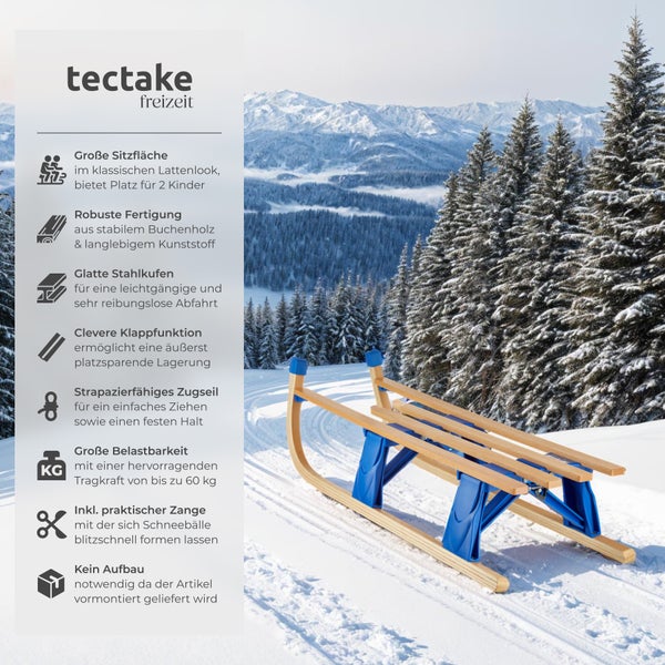 Holzschlitten tectake Jeffrey 37,5 x 109,5 x 31 cm, Belastbarkeit 130 kg klappbar braun
