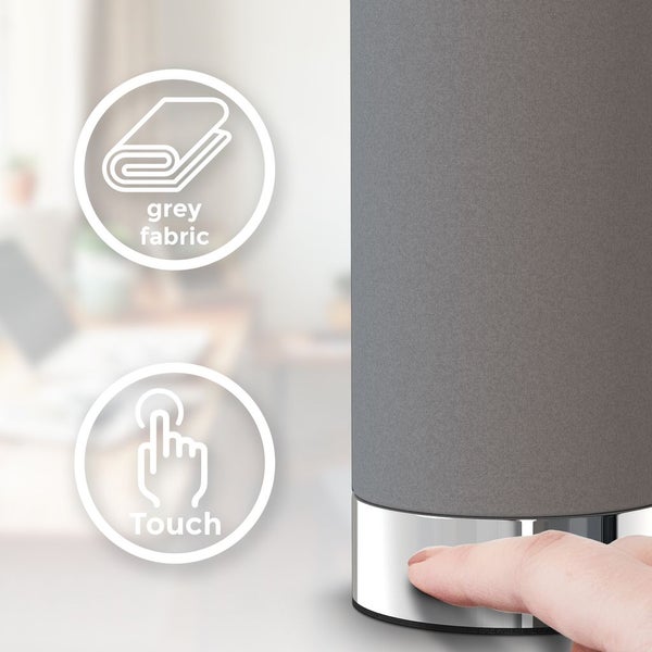 Nachttischlampe - touch, dimmbar, mit Stecker, E14 Fassung, grau