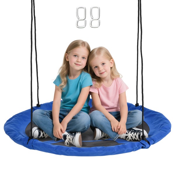 Outsunny Nestschaukel Ø110 cm, Hängeschaukel bis 100 kg, verstellbar Kinderschaukel, Kinderschaukel Garten-Schaukel Tellerschaukel für 3-12 Jahre Kinder, Blau
