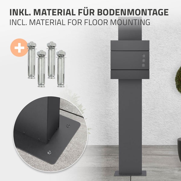 ML-Design Briefkastenständer aus Edelstahl pulverbeschichtet in Anthrazit, Höhe 170 cm, Lochabstand 23x17 cm, Freistehend, zum Anschrauben, für Wandbriefkasten, Briefkasten Standfuß Ständer Halterung